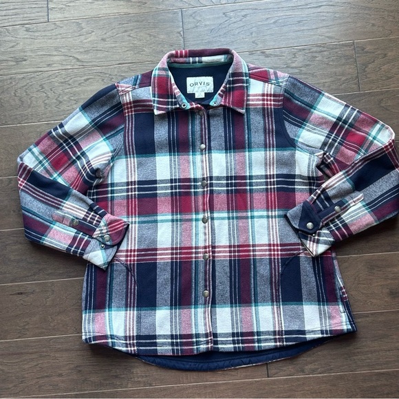 Orvis Tops - Orvis Shirt Womens  Red Gray Plaid Fleece Lined Flannel Shacket large